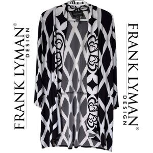 ✨ Frank Lyman Design Black/White Geometric Open-Front Cardigan – Size 22